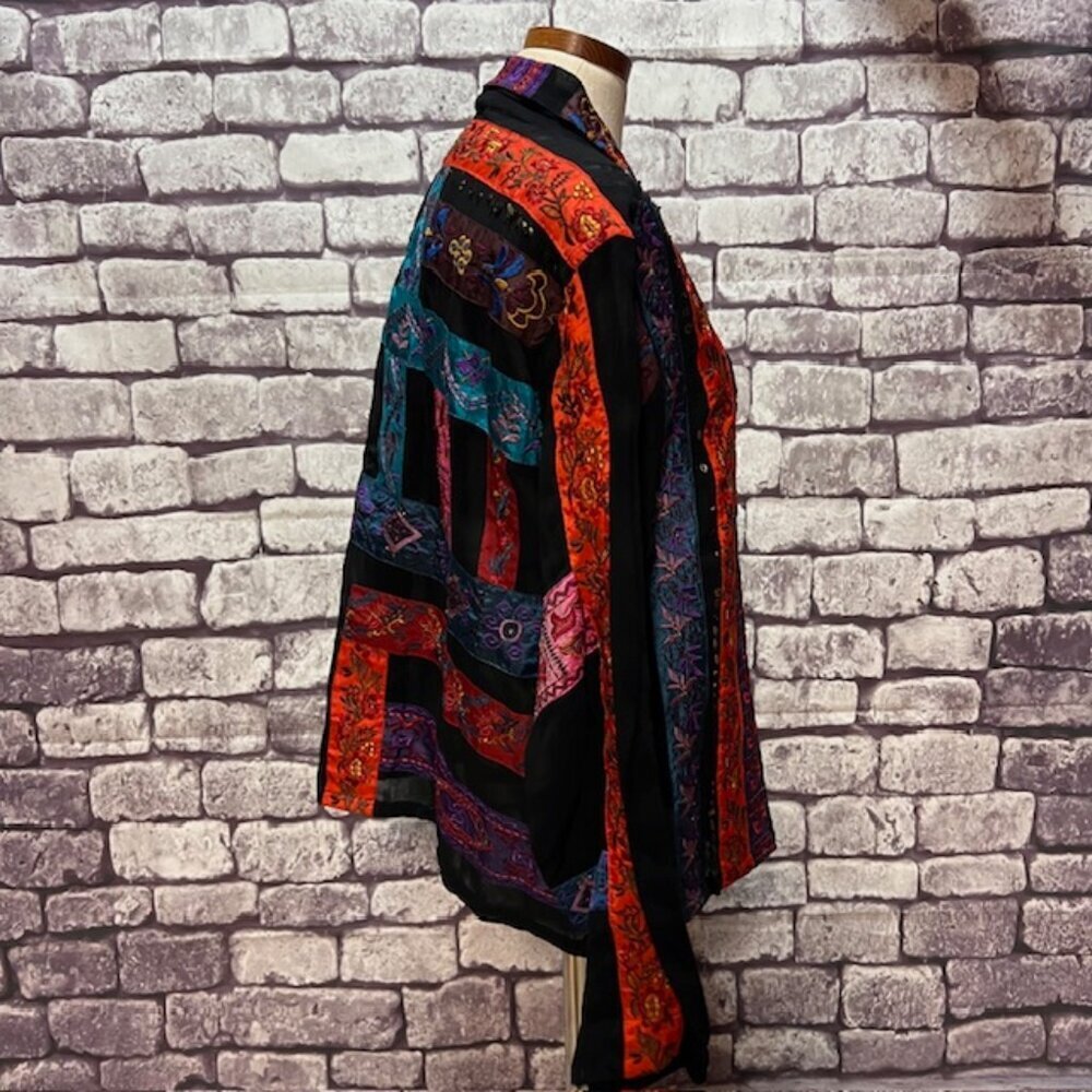 Chico's NWT Black, Purple, Red & Turquoise Button Down Jacket Size XL - Picture 7 of 8